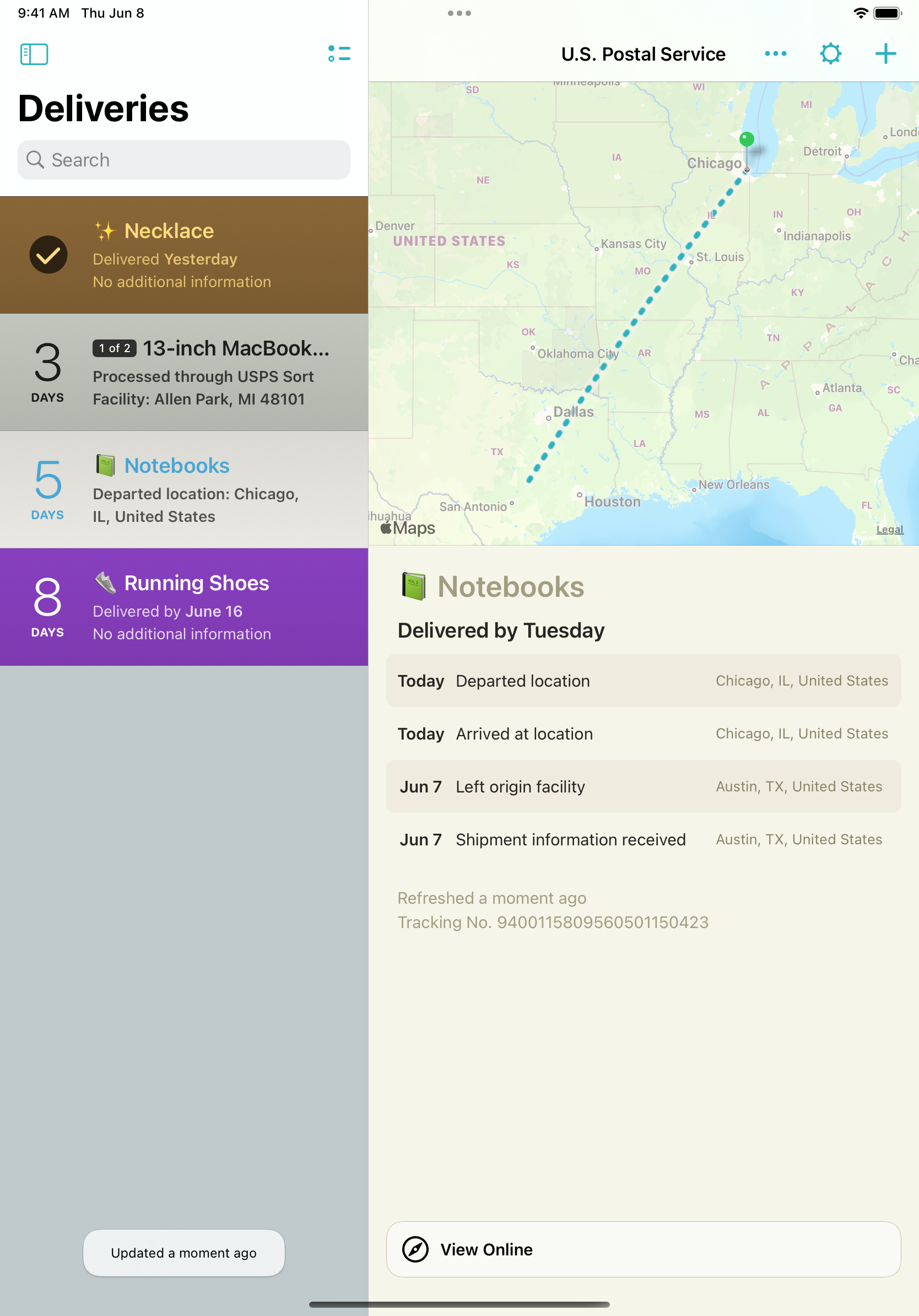Deliveries for iPad screenshot