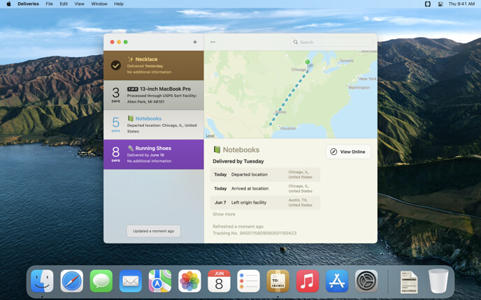 Deliveries 9.5.1 for Mac screenshot