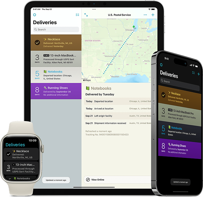 Deliveries for iPhone, iPad, and Apple Watch