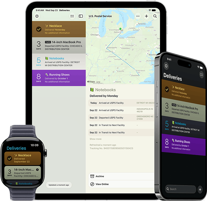 Deliveries for iPhone, iPad, and Apple Watch
