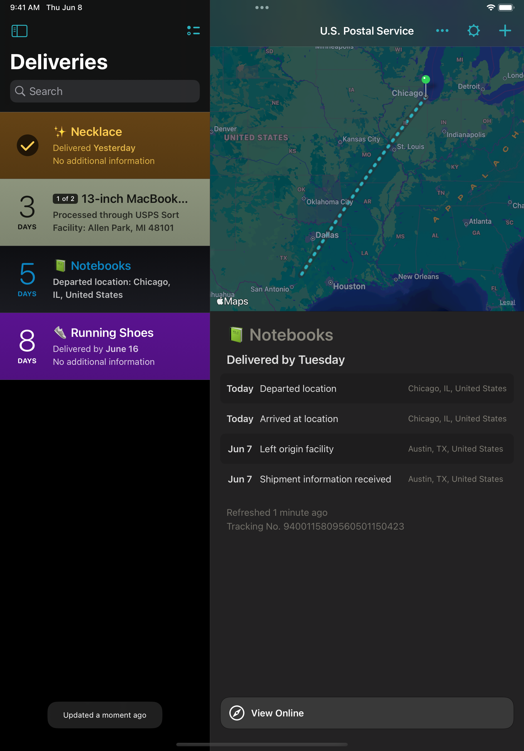 Deliveries for iPad screenshot