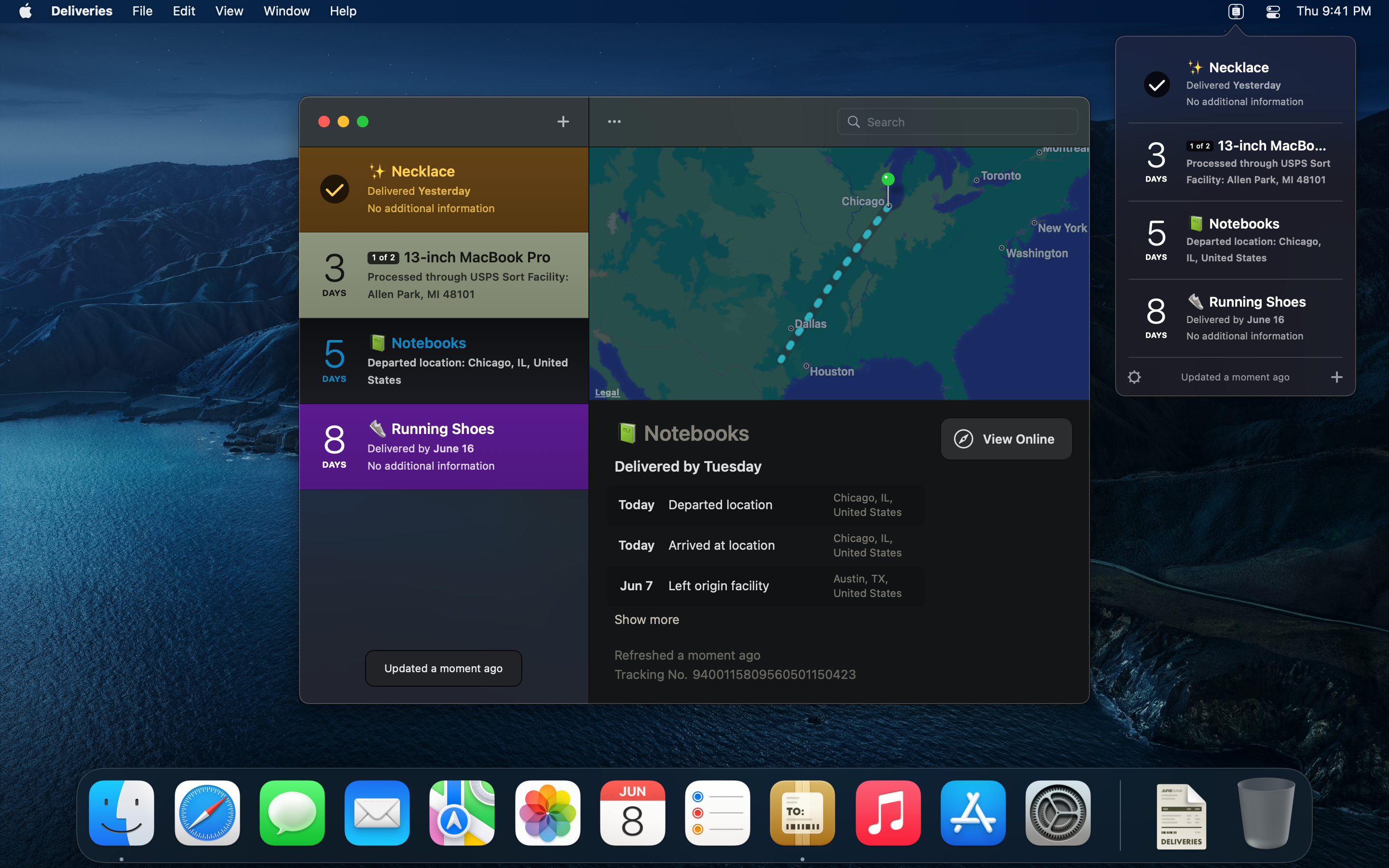 Deliveries for Mac screenshot