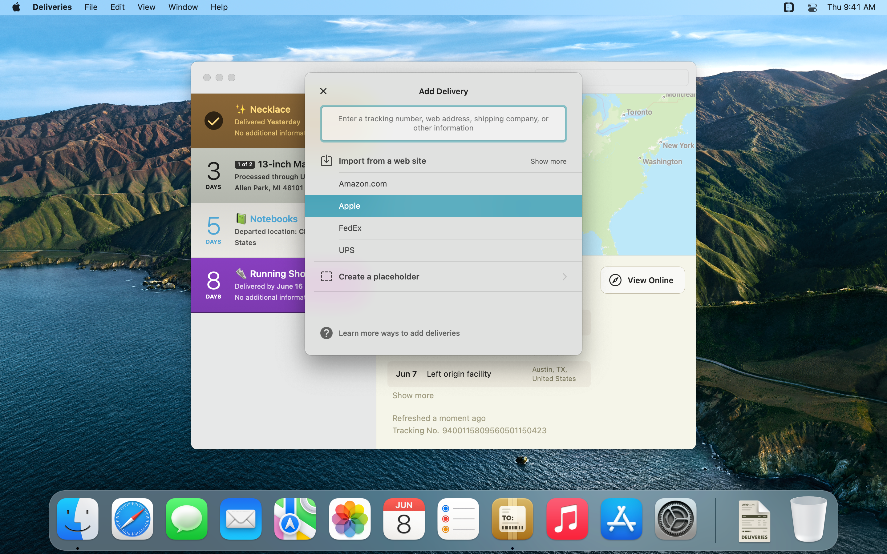 Deliveries for Mac screenshot